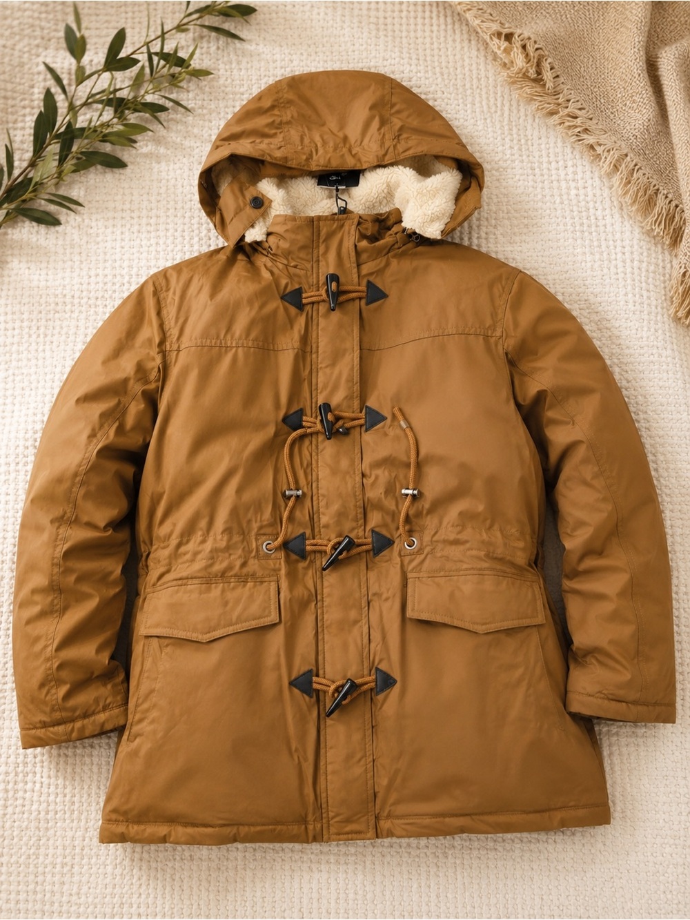 Men's Hooded Toggle Field Coat in Tan